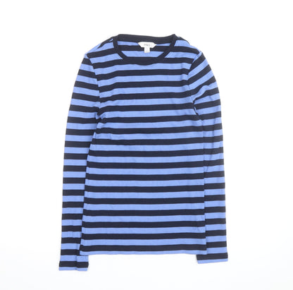 Marks and Spencer Women's Blue Striped Jumper Size 8 Long Sleeve Cotton