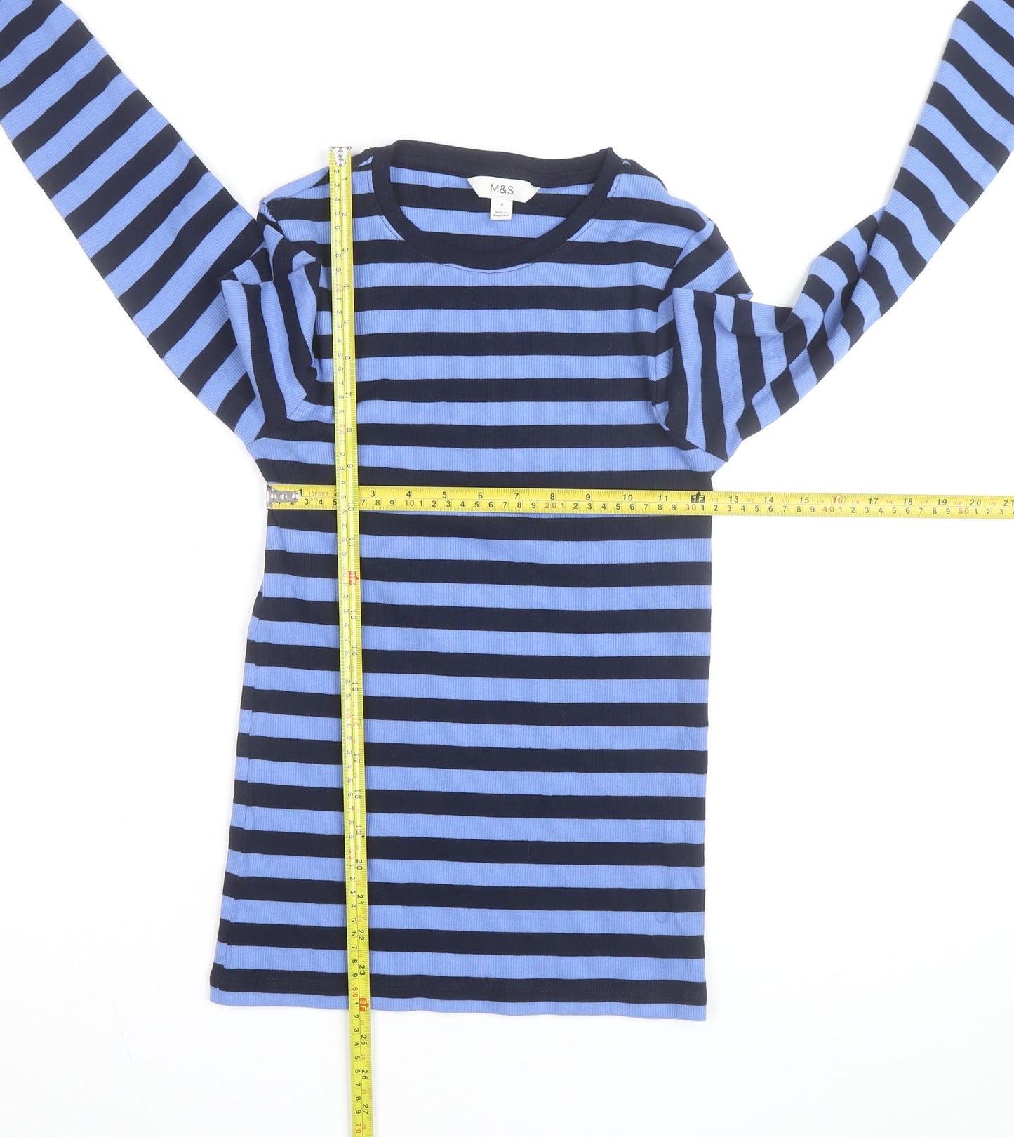 Marks and Spencer Women's Blue Striped Jumper Size 8 Long Sleeve Cotton