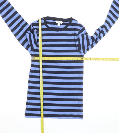 Marks and Spencer Women's Blue Striped Jumper Size 8 Long Sleeve Cotton