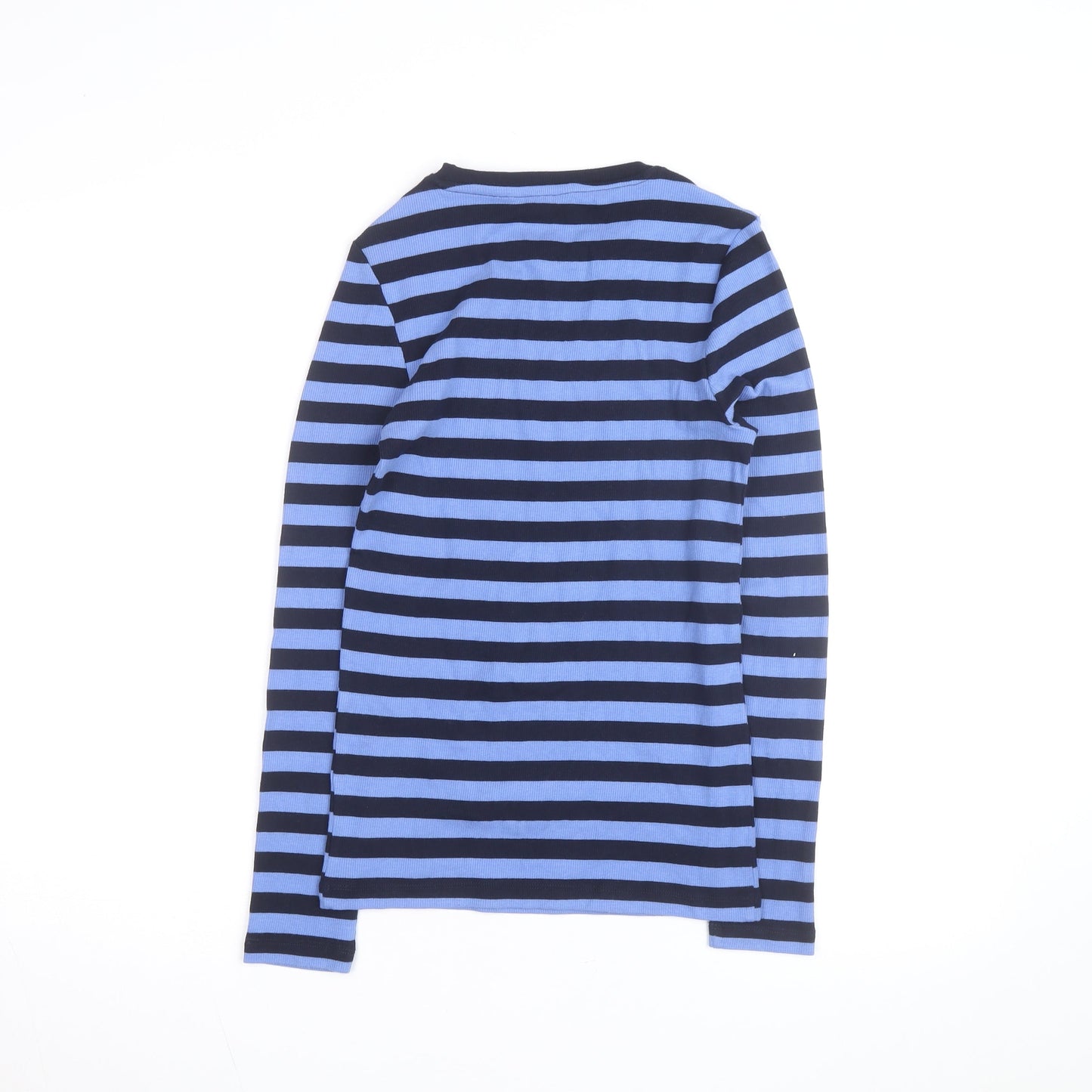 Marks and Spencer Women's Blue Striped Jumper Size 8 Long Sleeve Cotton