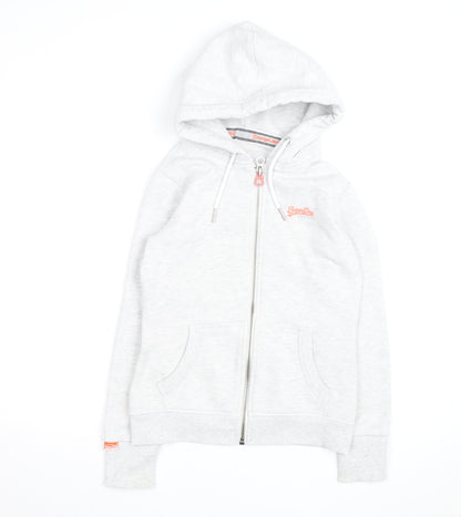 Superdry Womens Light Grey Full Zip Hoodie Size 10 Orange Label