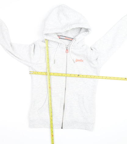 Superdry Womens Light Grey Full Zip Hoodie Size 10 Orange Label