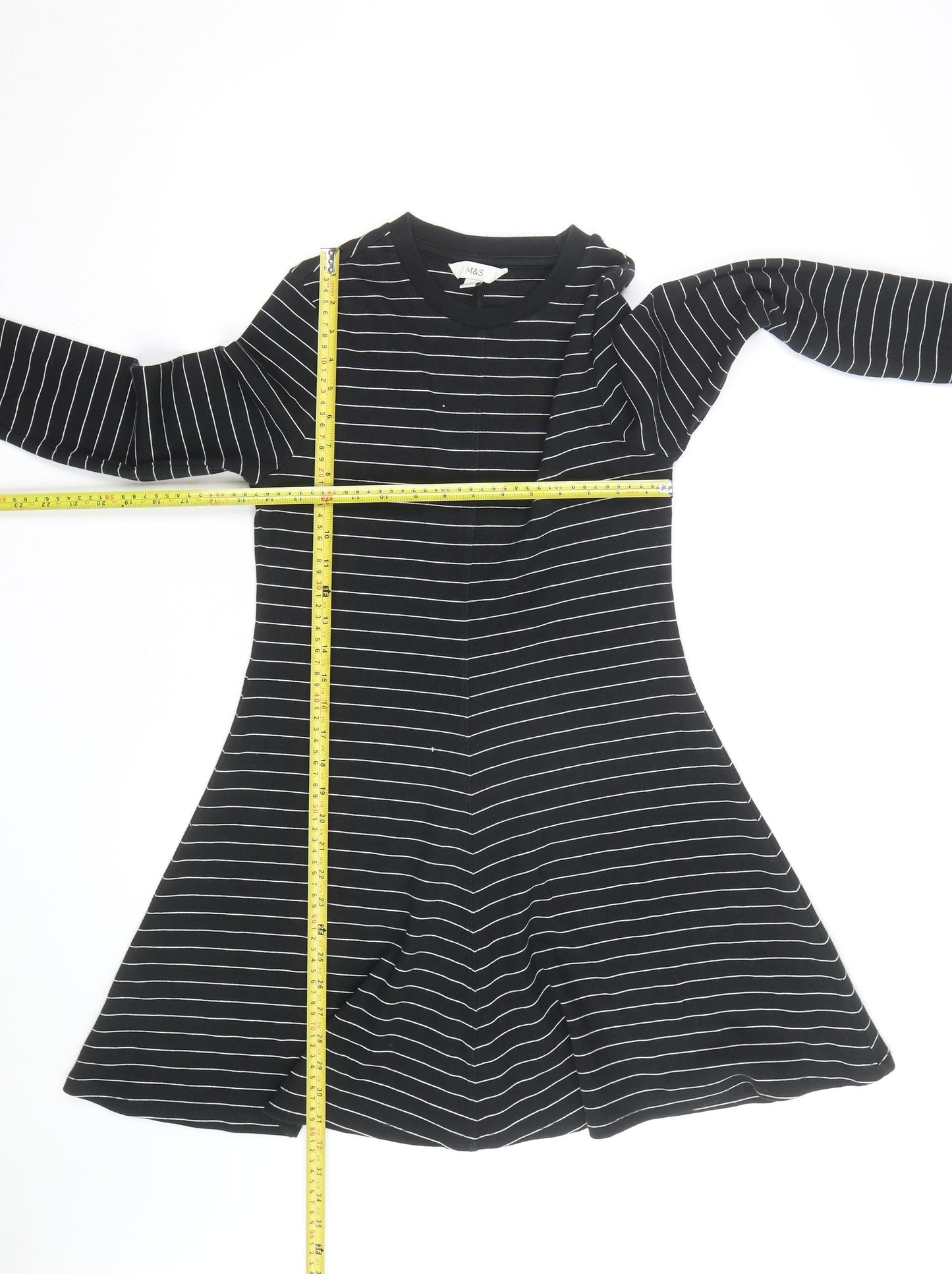 Marks and Spencer Women’s Black Striped Jersey A-Line Dress Size 12