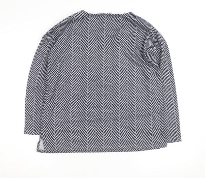 Bonmarché Women Grey Geometric V-Neck Long Sleeve Pullover Jumper Size 12