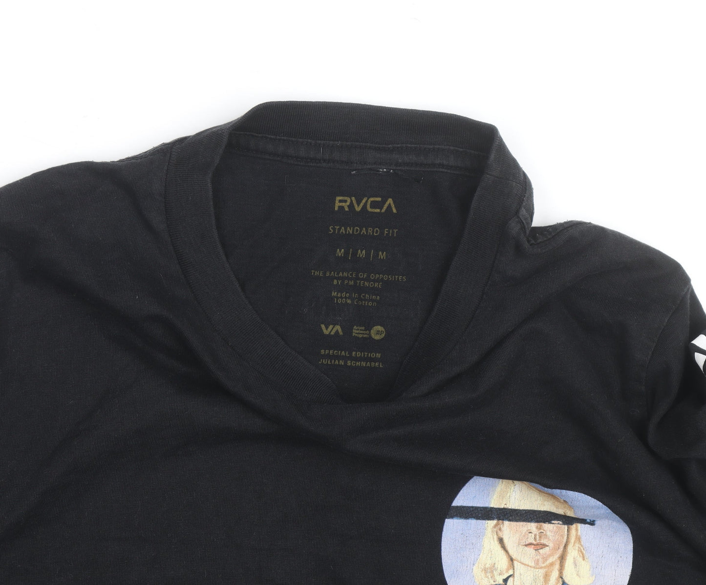 RVCA Men’s Black Long Sleeve Graphic Art Cotton T-Shirt Medium