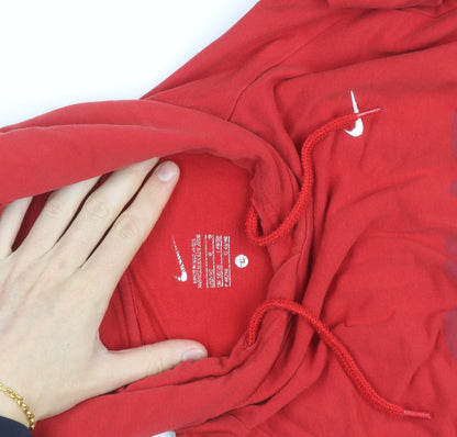 Nike Boys Red Pullover Hoodie Size M Logo Print Cotton Blend