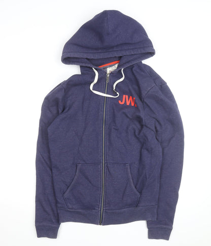 Jack Wills Men Blue Full Zip Hoodie M Logo Fleece Sweatshirt