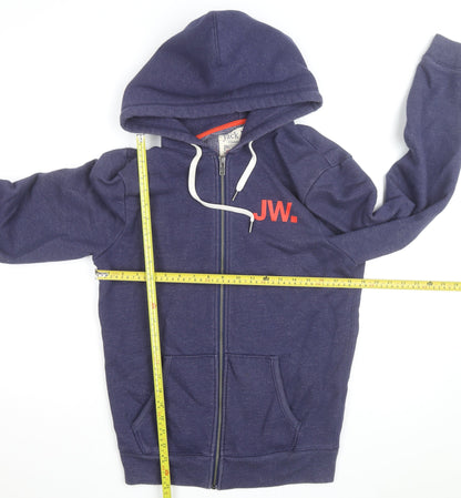 Jack Wills Men Blue Full Zip Hoodie M Logo Fleece Sweatshirt