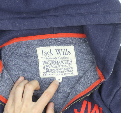 Jack Wills Men Blue Full Zip Hoodie M Logo Fleece Sweatshirt
