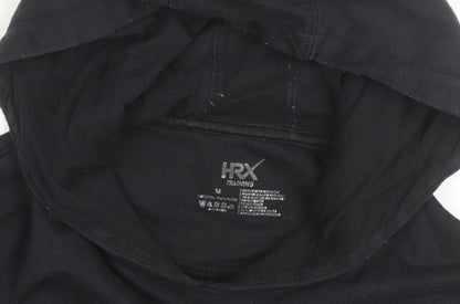 HRX Mens Black Medium Pullover Hoodie with Logo Print