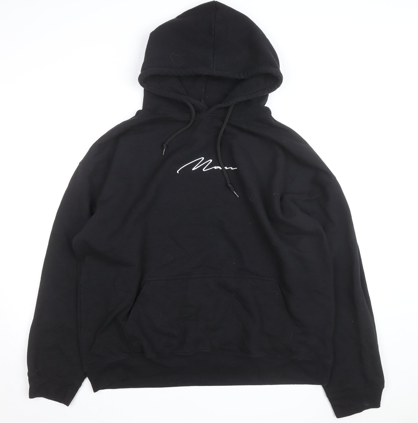 BoohooMAN Men's Black L Pullover Hoodie with Logo Design