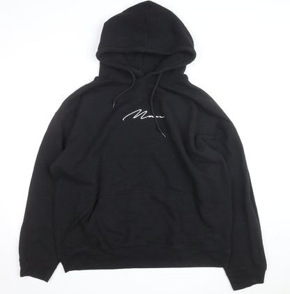 BoohooMAN Men's Black L Pullover Hoodie with Logo Design