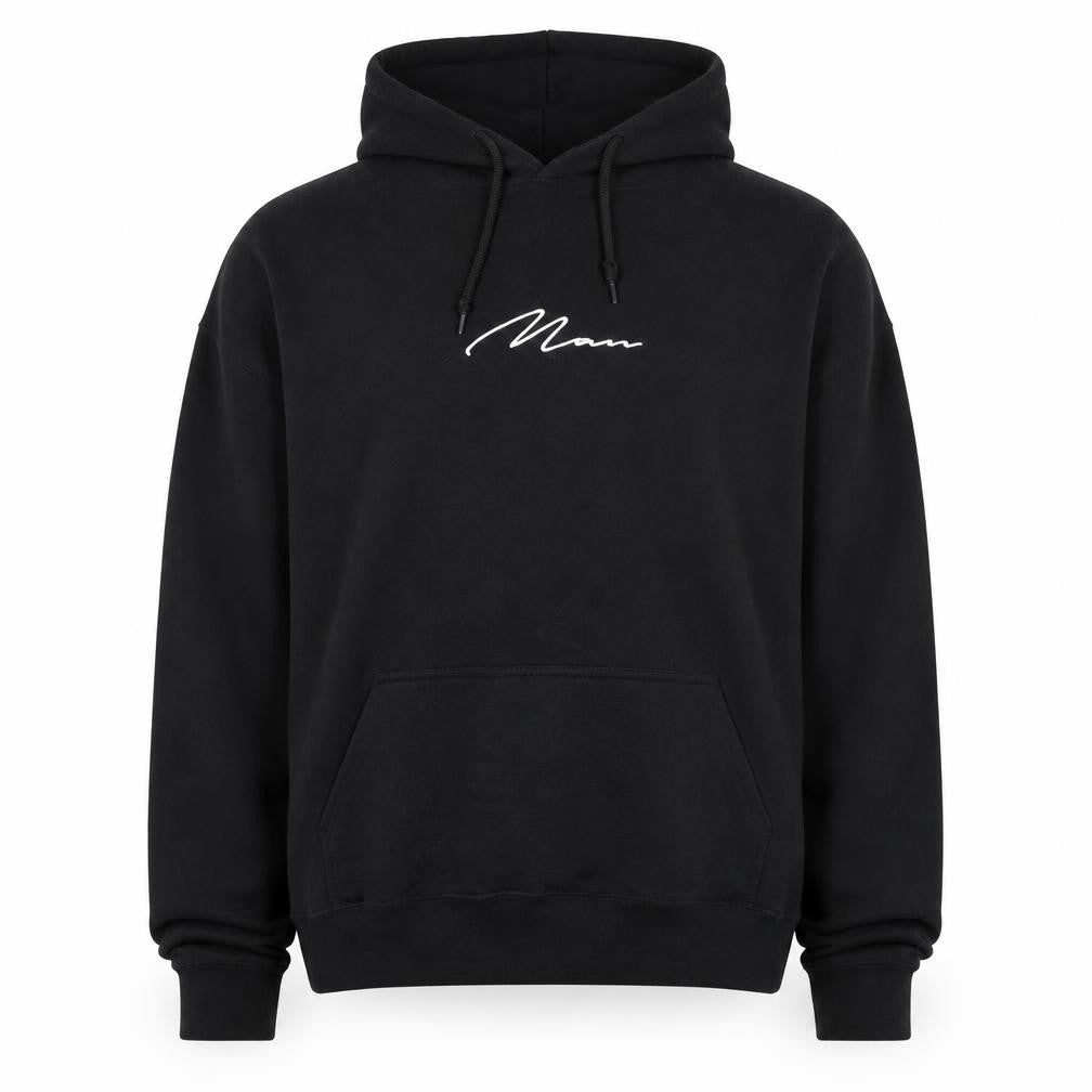 boohooMAN Men's Black L Pullover Hoodie with Logo Design