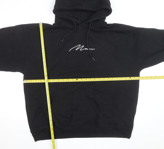 BoohooMAN Men's Black L Pullover Hoodie with Logo Design