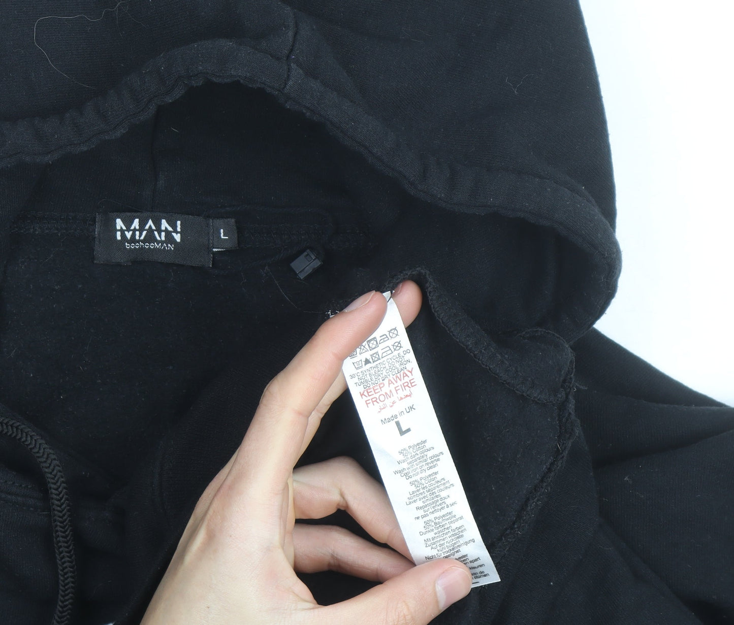 BoohooMAN Men's Black L Pullover Hoodie with Logo Design