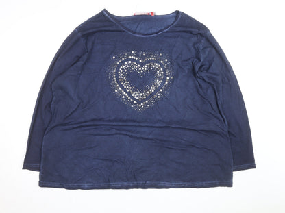 THEA Womens Blue Cotton Long Sleeve Rhinestone Heart T-Shirt Size 30