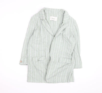 Stradivarius Women Green Striped Linen Blend Blazer Size 12