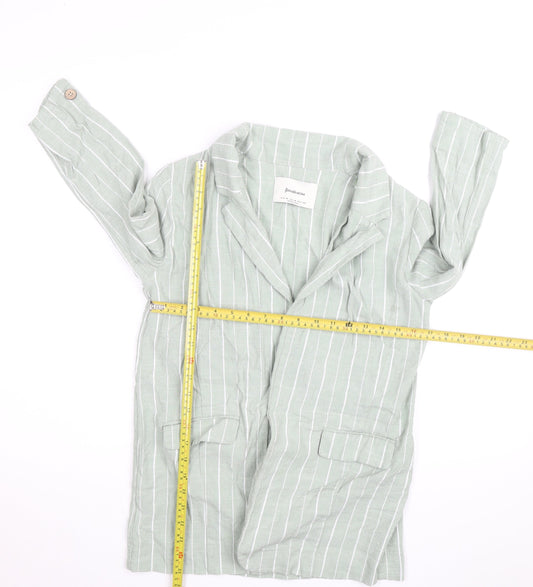 Stradivarius Women Green Striped Linen Blend Blazer Size 12