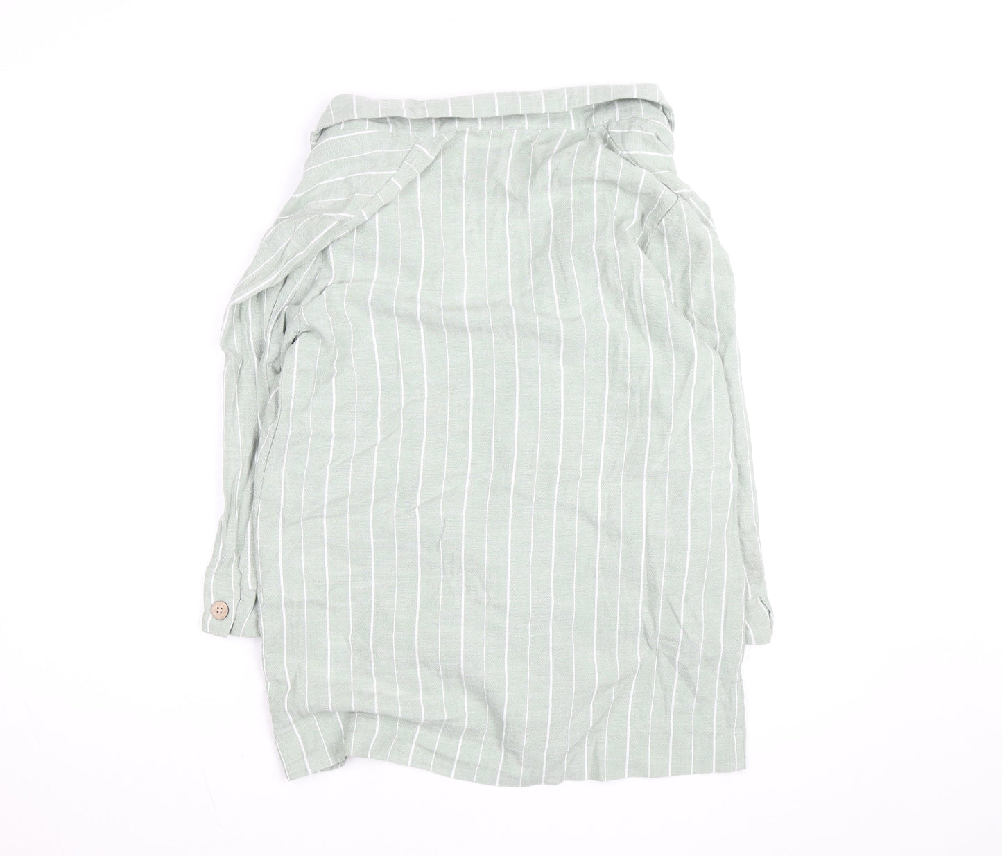 Stradivarius Women Green Striped Linen Blend Blazer Size 12