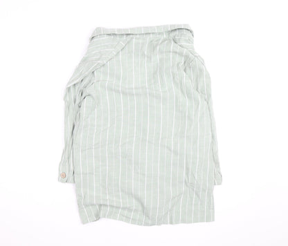 Stradivarius Women Green Striped Linen Blend Blazer Size 12