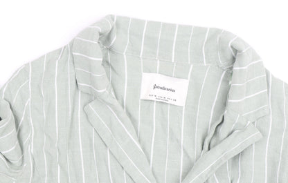 Stradivarius Women Green Striped Linen Blend Blazer Size 12