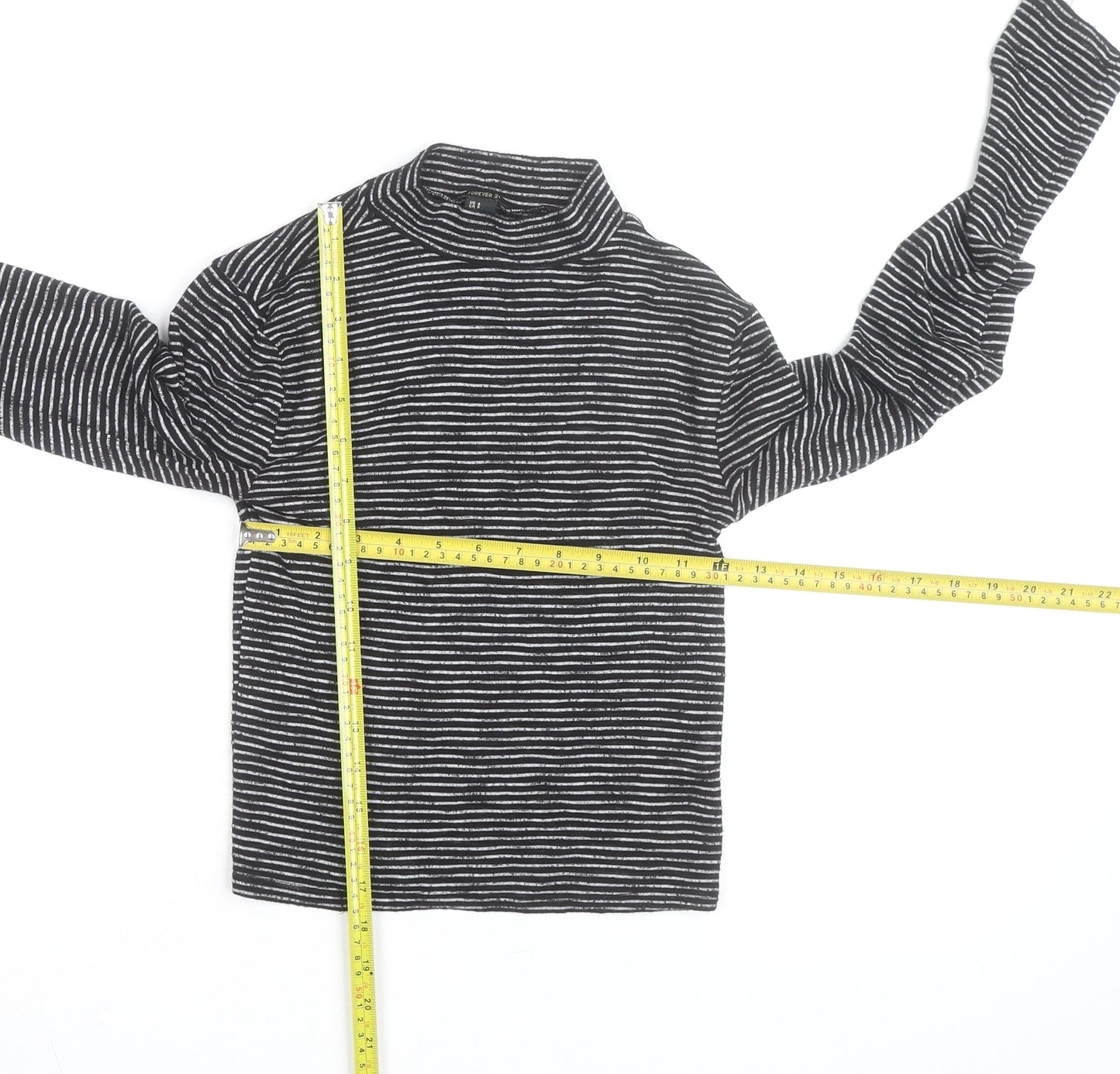 Forever 21 Womens Black Striped Mock Neck Long Sleeve Pullover Jumper Size S