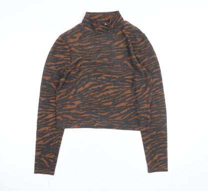 H&M Divided Women's Brown & Grey Animal Print Mock Neck Jumper Size L