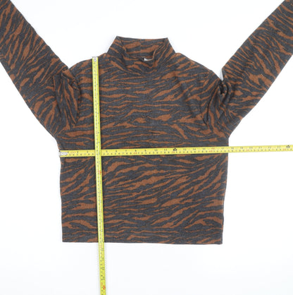 H&M Divided Women's Brown & Grey Animal Print Mock Neck Jumper Size L