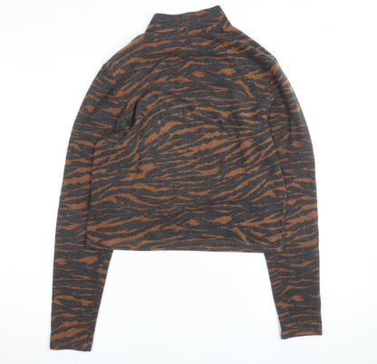 H&M Divided Women's Brown & Grey Animal Print Mock Neck Jumper Size L