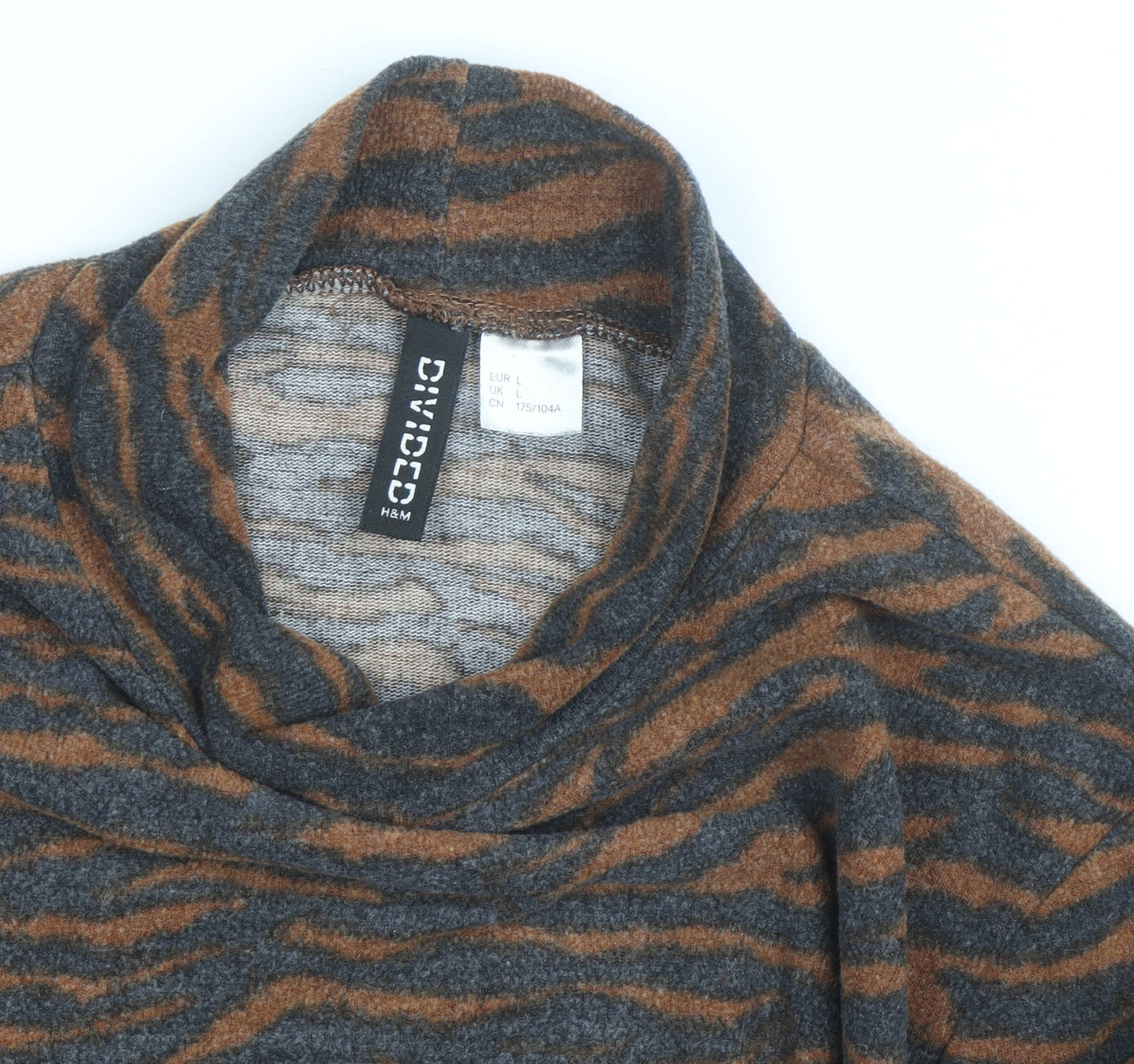 H&M Divided Women's Brown & Grey Animal Print Mock Neck Jumper Size L