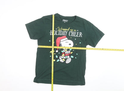Peanuts Men's Green Snoopy Holiday Cheer Christmas T-Shirt Size M