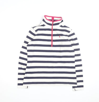Joules Women's Navy Stripe 1/2 Zip Sweatshirt UK 10 Cotton Relaxed Fit