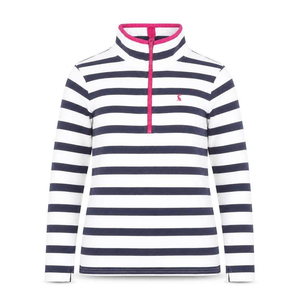 Joules Women's Navy Stripe 1/2 Zip Sweatshirt UK 10 Cotton Relaxed Fit