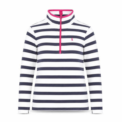 Joules Women's Navy Stripe 1/2 Zip Sweatshirt UK 10 Cotton Relaxed Fit