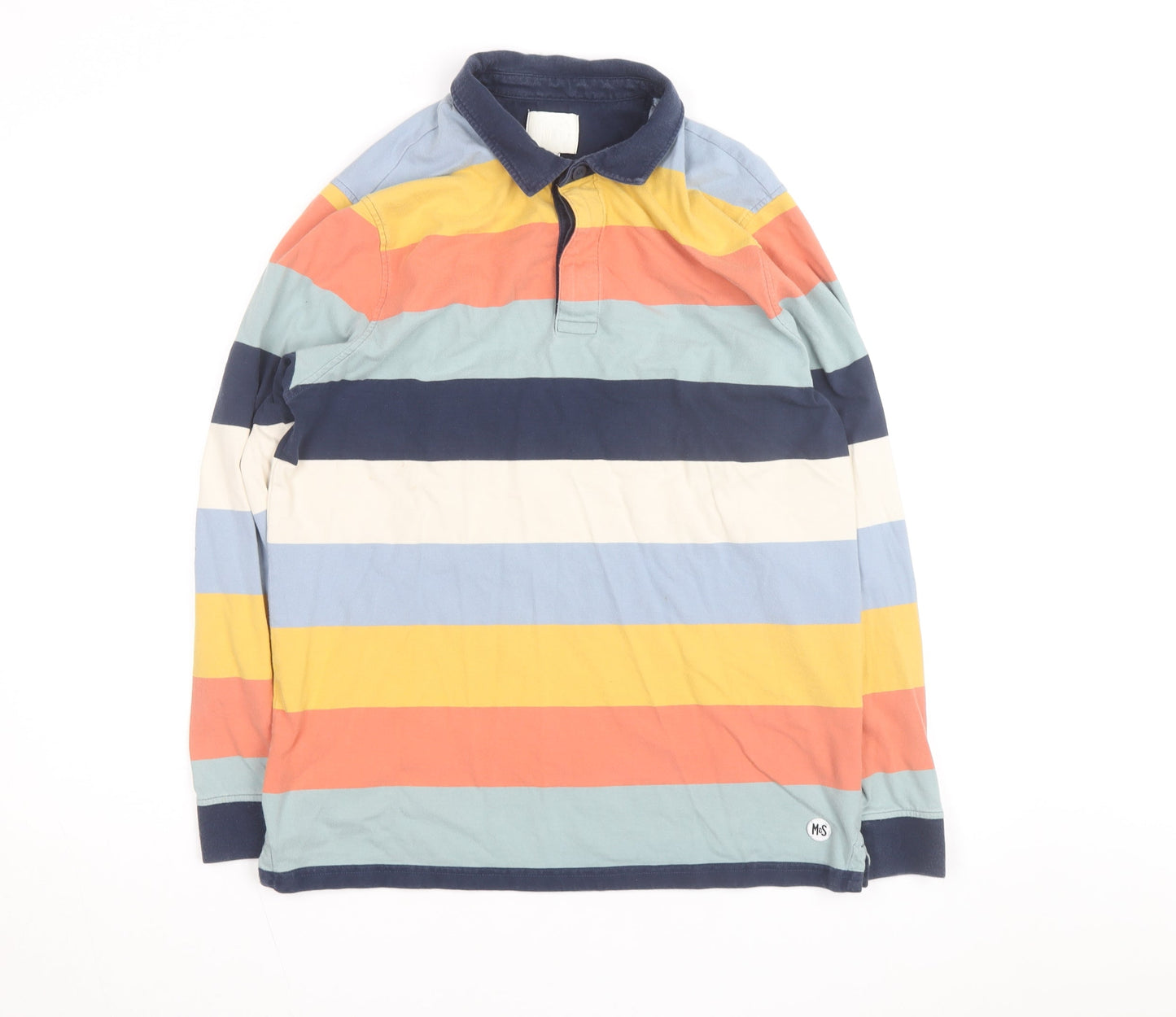 Marks and Spencer Men's Multicoloured Striped Cotton Rugby Shirt L