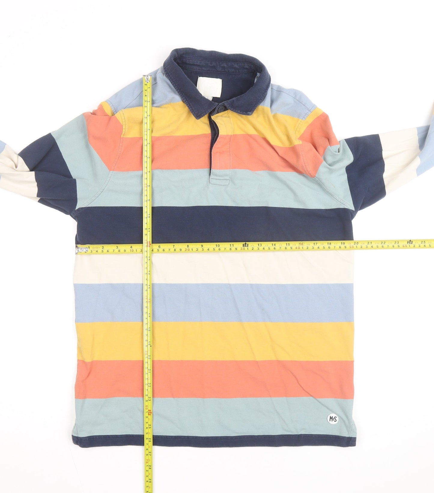 Marks and Spencer Men's Multicoloured Striped Cotton Rugby Shirt L