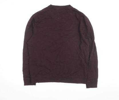 Next Men's Brown Cotton Long Sleeve Crew Neck Casual Top L