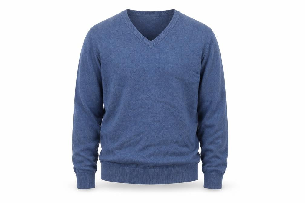 Marks & Spencer Men's Blue Cotton V-Neck Jumper XL