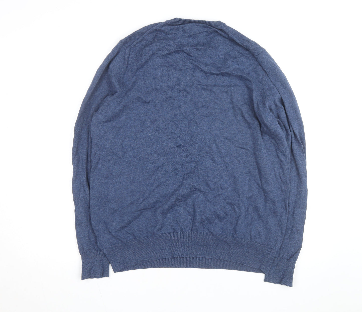 Marks and Spencer Men's Blue Cotton V-Neck Jumper XL