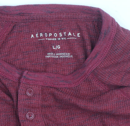 Aeropostale Men's Red Henley Long Sleeve Knit Top Size L