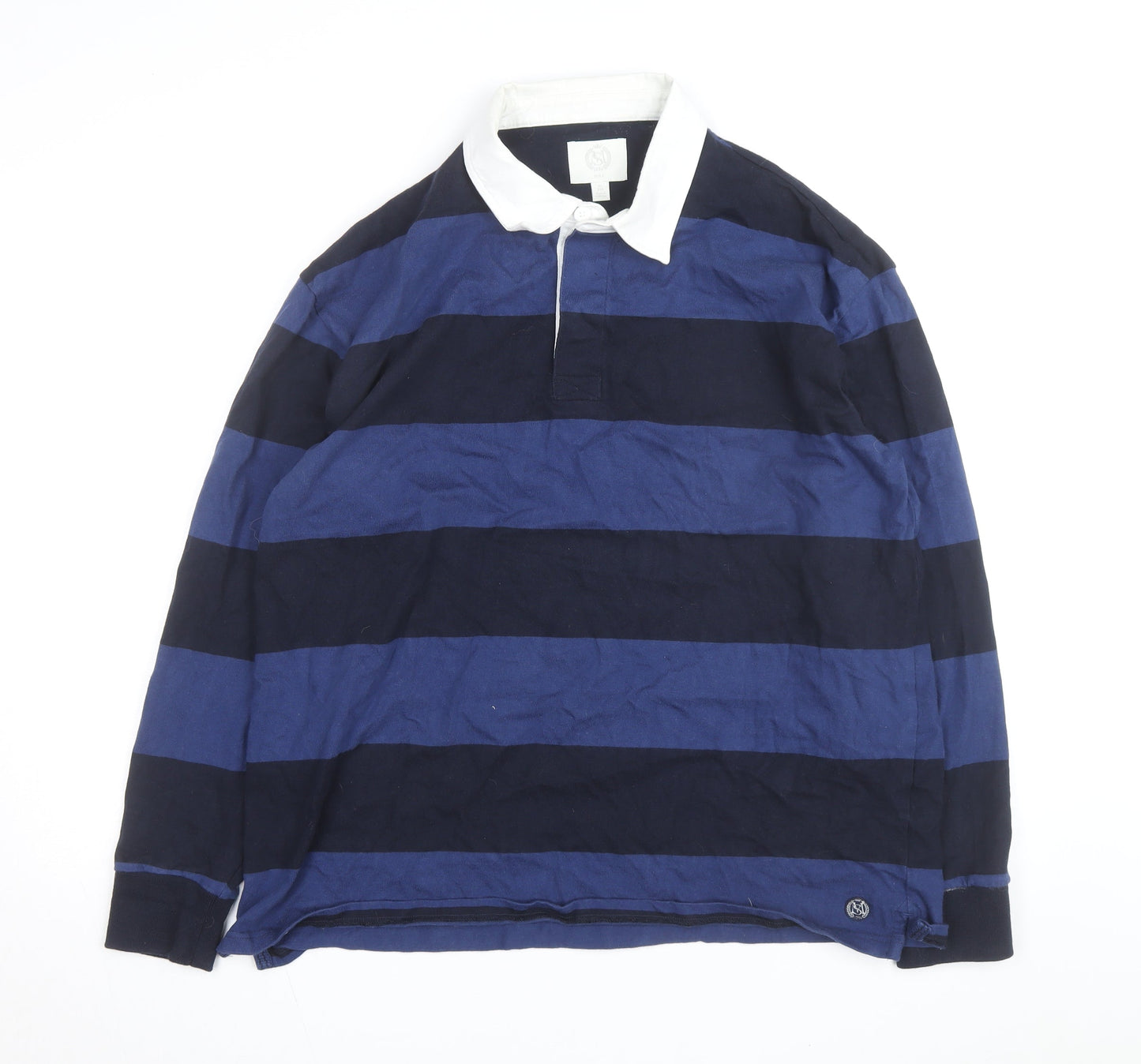 Marks and Spencer Men's Blue Striped Long Sleeve Rugby Shirt XL