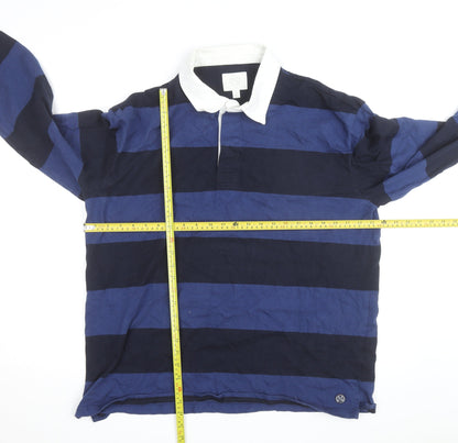 Marks and Spencer Men's Blue Striped Long Sleeve Rugby Shirt XL