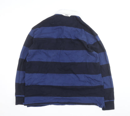 Marks and Spencer Men's Blue Striped Long Sleeve Rugby Shirt XL