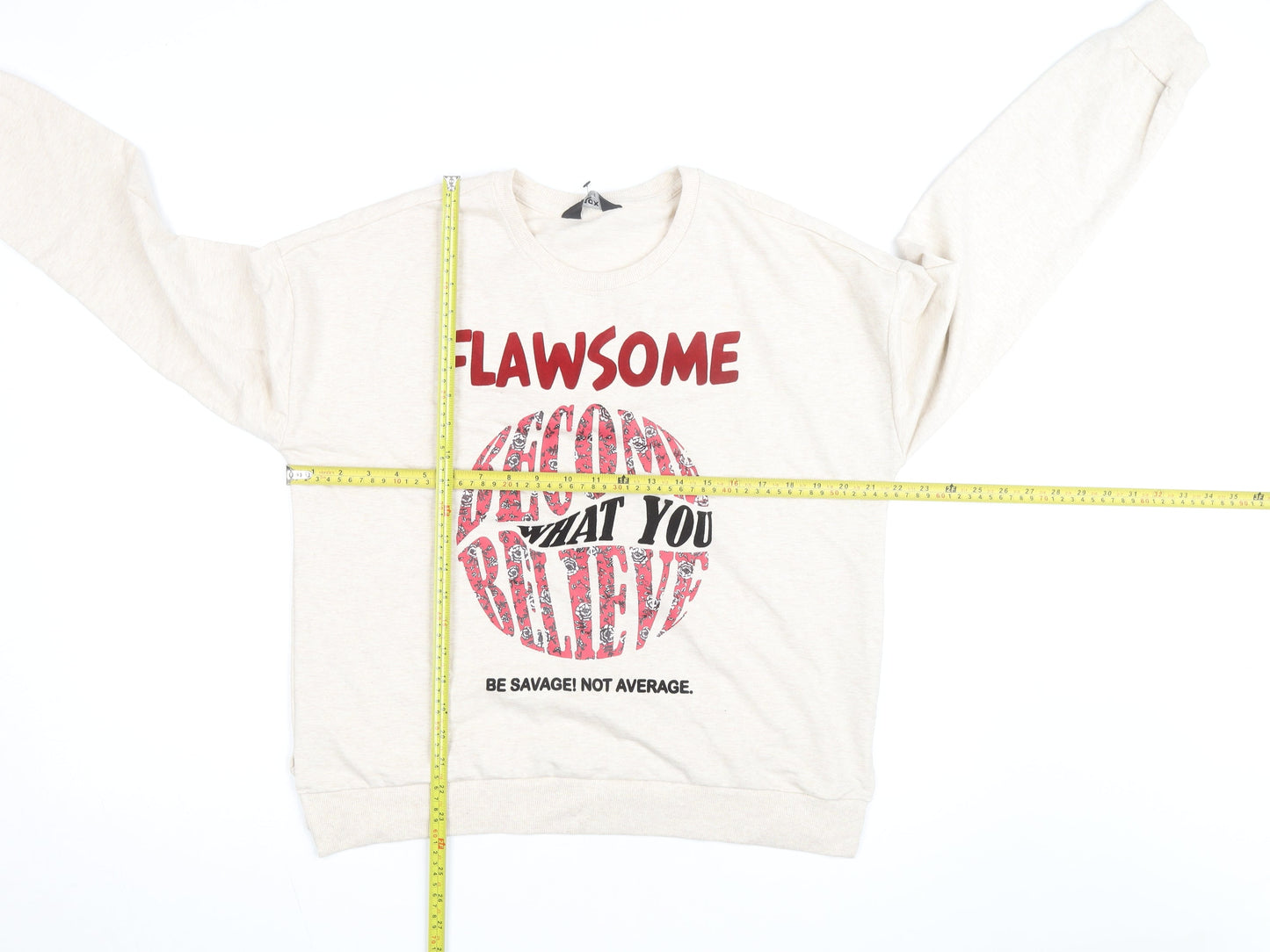 Max Women Beige Graphic Print Pullover Sweatshirt Size 18