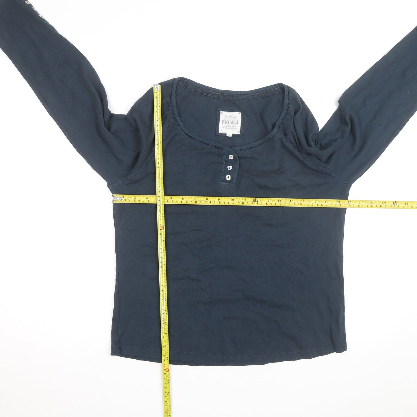 Mistral Women’s Blue Long Sleeve Henley Cotton Top Size 18