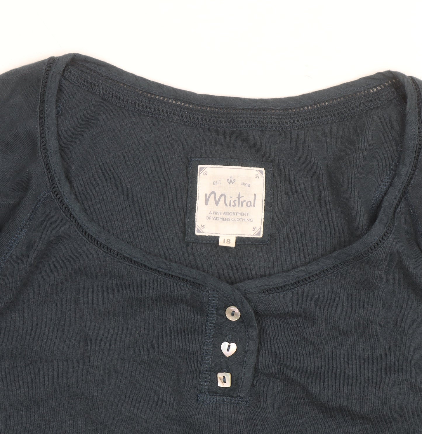 Mistral Women’s Blue Long Sleeve Henley Cotton Top Size 18