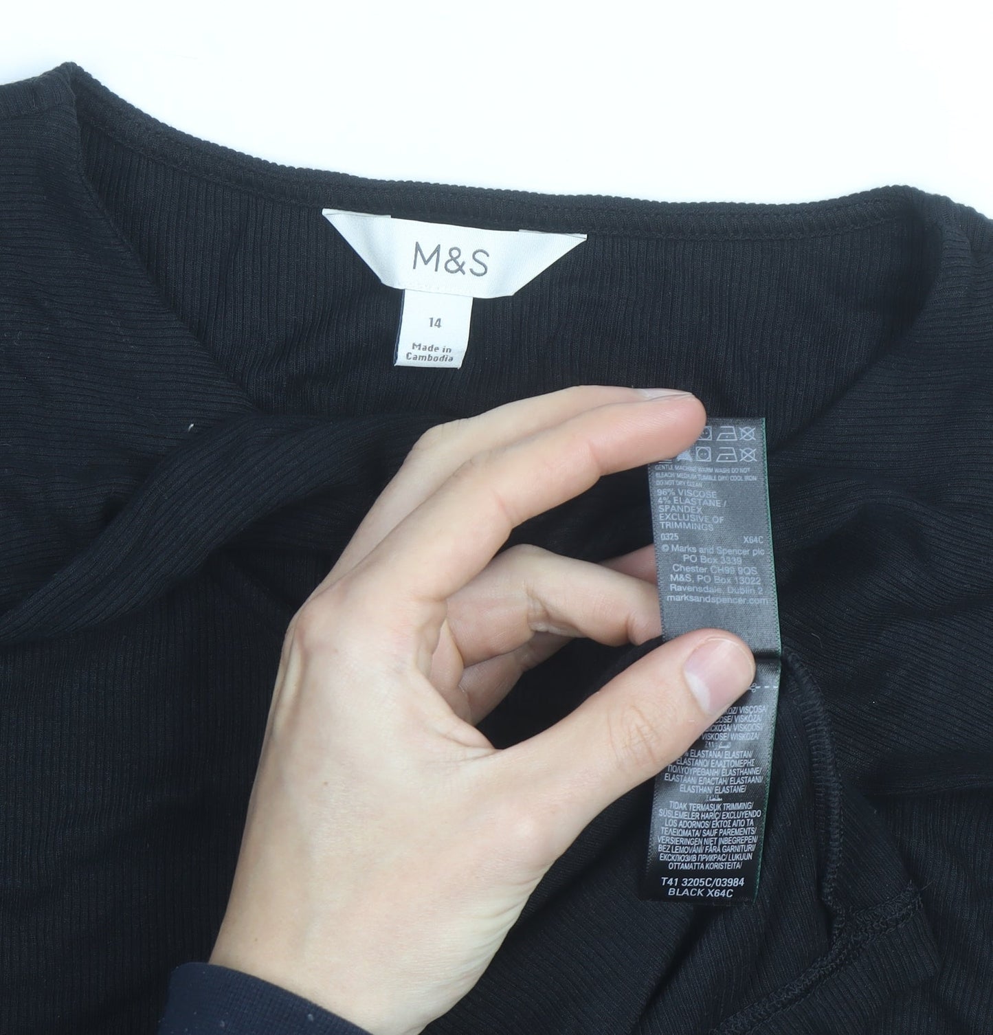 Marks and Spencer Womens Black Size 14 Long Sleeve Pullover Jumper