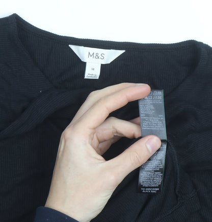 Marks and Spencer Womens Black Size 14 Long Sleeve Pullover Jumper