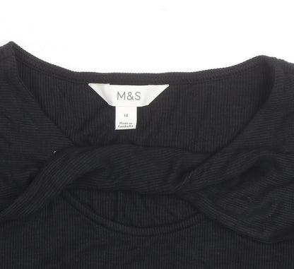 Marks and Spencer Womens Black Size 14 Long Sleeve Pullover Jumper