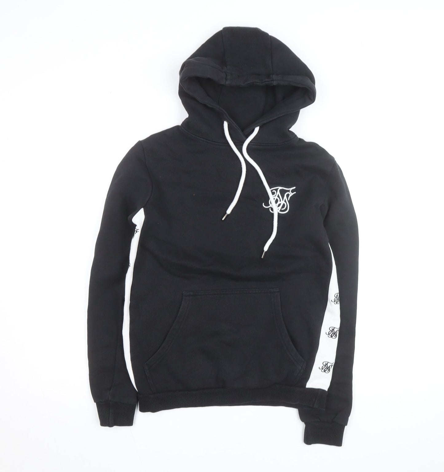 SikSilk Men's Black Pullover Hoodie L with Logo Detailing